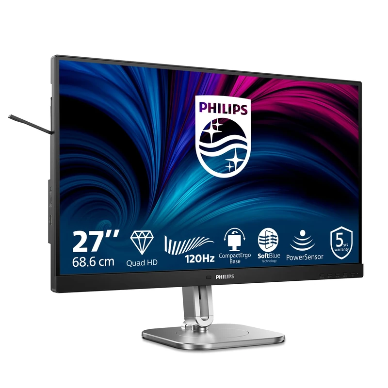 Philips 27B2N4500-27-inch QHD Monitor, Speakers, Height Adjustable, Adaptive Sync (2560x1440, 120 Hz, 2x HDMI 2.0, DisplayPort 1.2, USB Hub) Black Grey