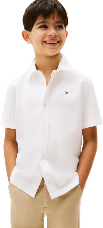 Tommy Hilfiger Boy's Stretch Oxford Shirt Ss KB0KB09554 Shirts, White (White), 8 Years
