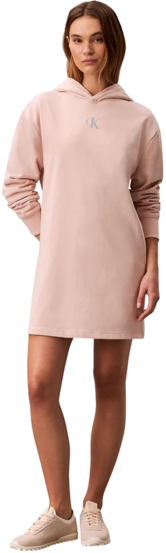 Calvin Klein Women's Ls Monologo Premium Terry Hoodie Lv047D229G Dresses, Orange, L