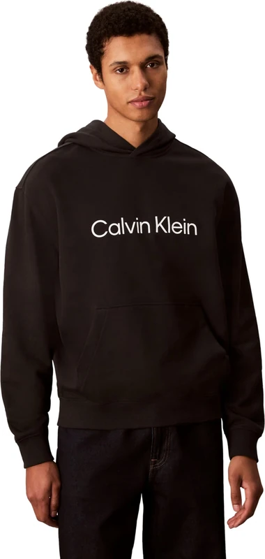 Calvin Klein Men’s Hoodie Standard Logo with Kangaroo Pocket, Black (Black), S - Image 1