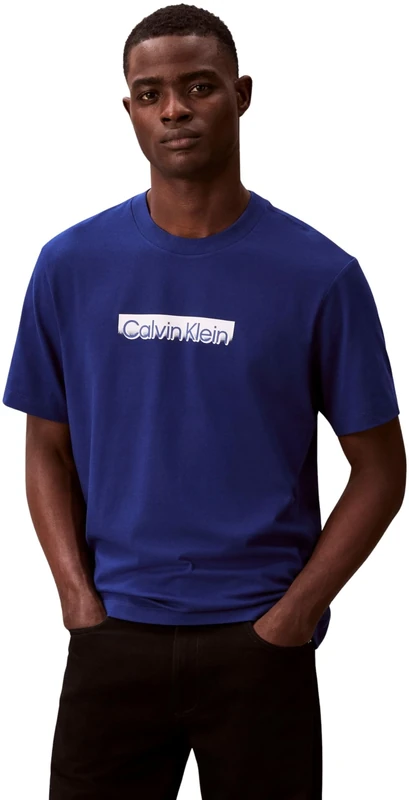 Calvin Klein Men’s T-Shirt Short Sleeve Sportswear with Round Neckline, Blue (Blue Majesty), M