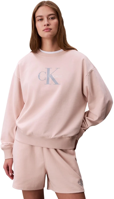 Calvin Klein Women's Ls Monologo French Terry Rlxd Cn Lv047B234G Sweatshirts, ORANGE, L
