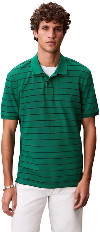 Calvin Klein Men's Ss Striped Pique Monogram Polo LV04RF216G Polos, Green, XL