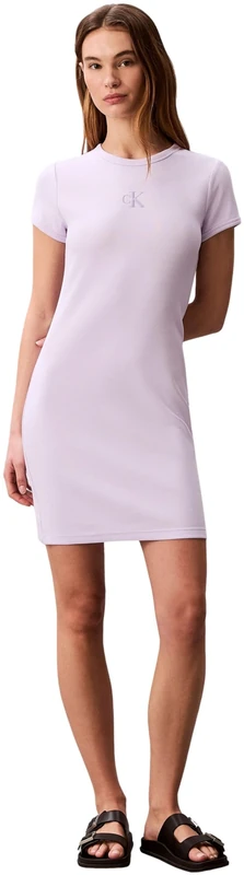 Calvin Klein Women's Ss Monologo Baby Rib Mini Dress LV047F241G Dresses, Multi, L