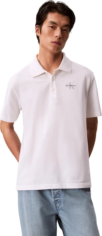 Calvin Klein Men's Ss Easy Monologo Casual Pique Po LV04RF209G Polos, White, L
