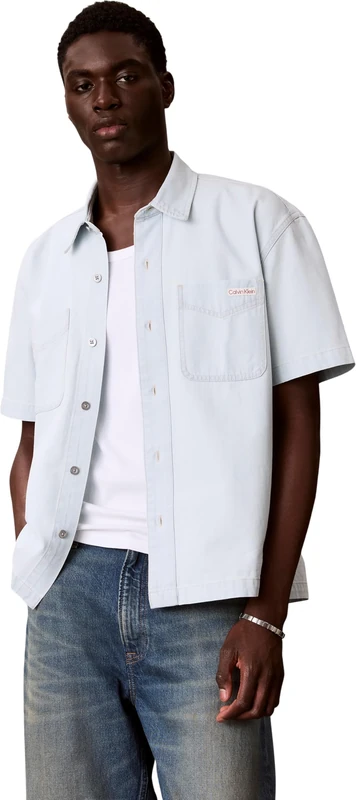 Calvin Klein Men's Short Sleeve Shirt Bleachout 205 LV04RF712G Other Shirts, Blue, S