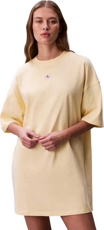 Calvin Klein Women's T-Shirt Dress Woven Label Oversized Fit, Yellow (Pear Sorbet), M