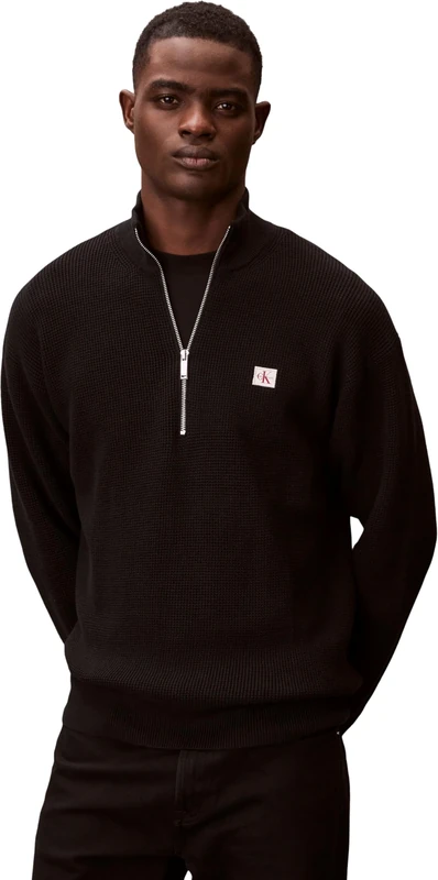 Calvin Klein Men's Ls Ez Cotton Waffle Quarter Zip LV04RE308G Sweaters, Black, 3XL