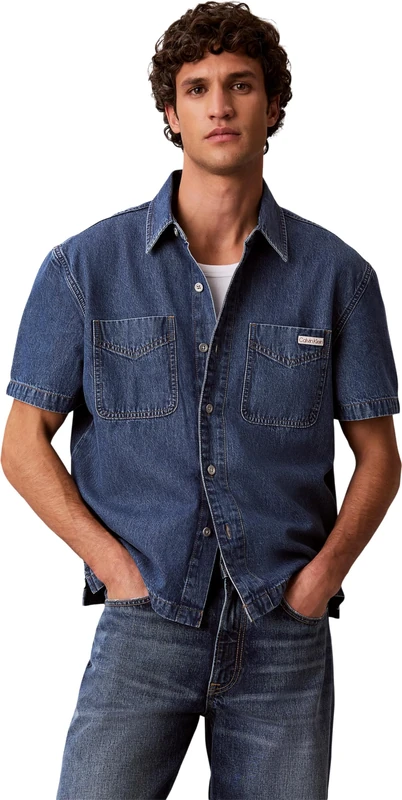 Calvin Klein Men's Beckford Blue Short Sleeve Shirt LV04RF711G Other Shirts, Blue, XS