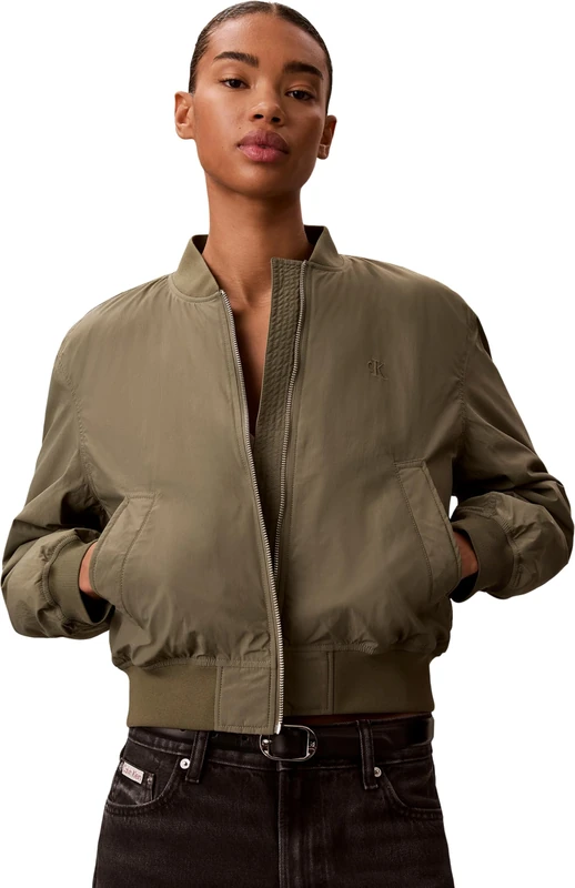 Calvin Klein Women's Essential Nylon Bomber Jacket LV047F505G Jackets, BEIGE, M