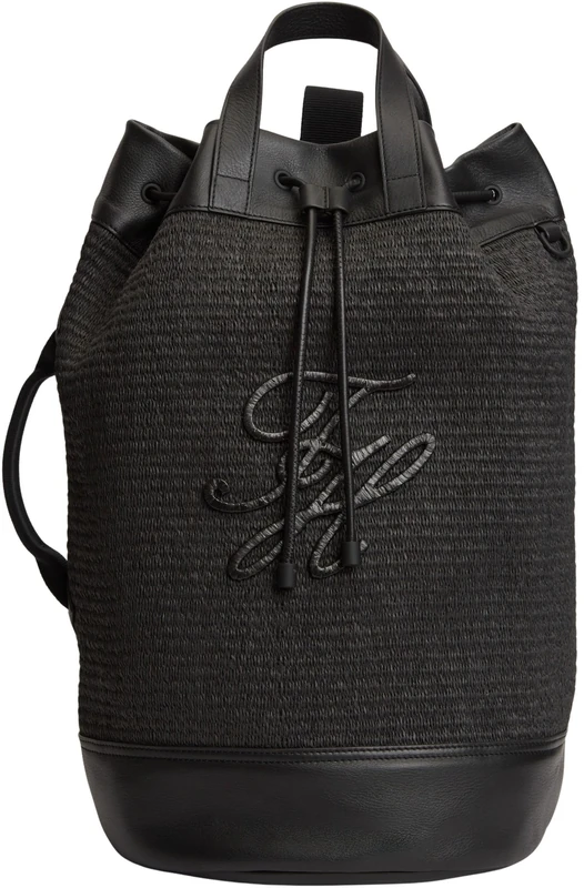 Tommy Hilfiger Men's Th Raffia Sling AM0AM14084 Bucket Bag, BLACK (Black), One Size