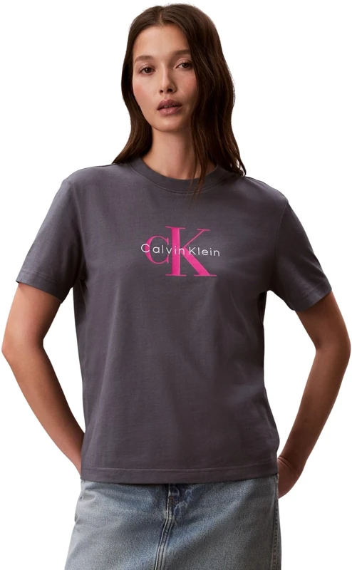 Calvin Klein Women's Hr Ss Clssc Mnlg CNC Lv047B865G Tees, Grey, M