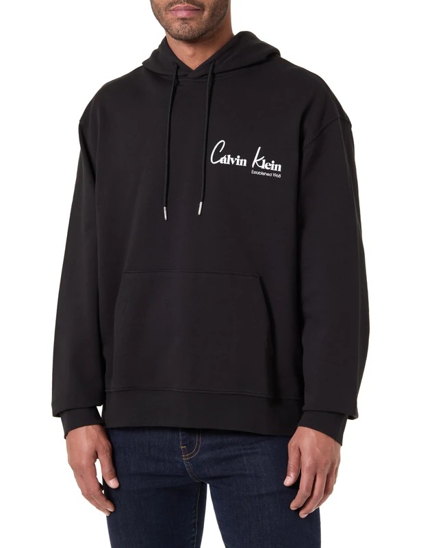 Calvin Klein Men's Eu 350Terry Ck Graphic Hoodie LV04RF234G Sweatshirts, BLACK, M