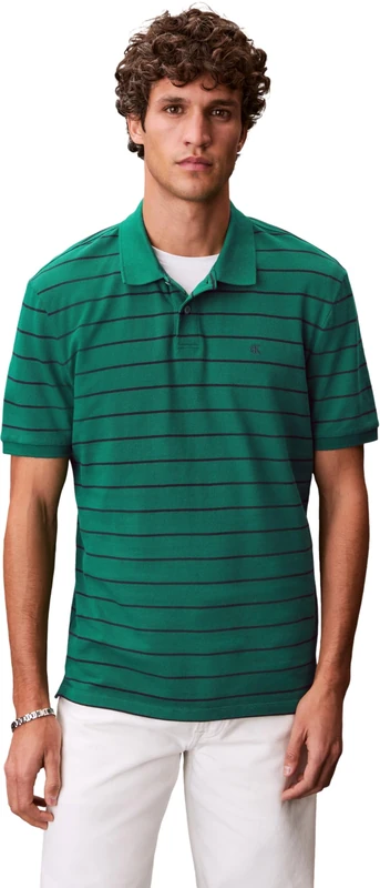 Calvin Klein Men’s Polo Shirt Short Sleeve Striped Pique with Button Placket, Green (Enchanted Forest), 3XL - Image 1