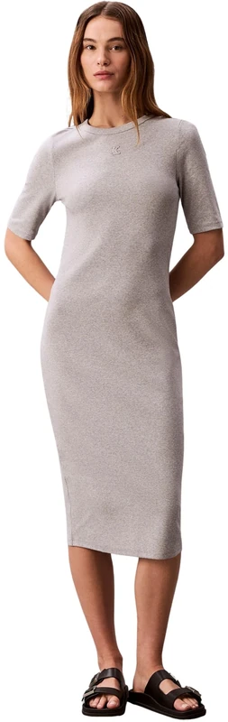 Calvin Klein Women's Hs 1X1 Refined Cotton Rib Midi D LV047D217G Dresses, Grey, XL