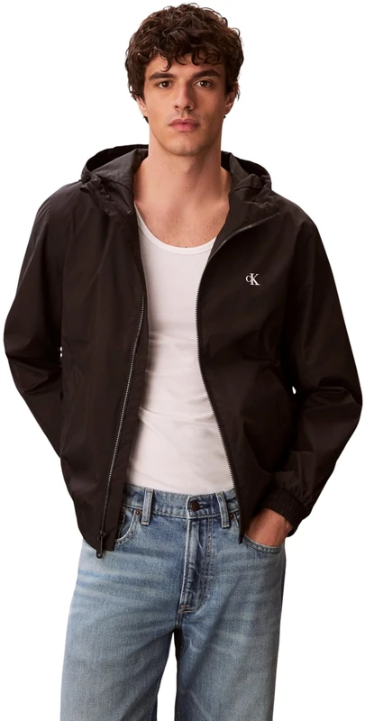 Calvin KleinMen'sLs Hooded Nylon Harrington Jkt LV04RF521GJackets, BLACK, S