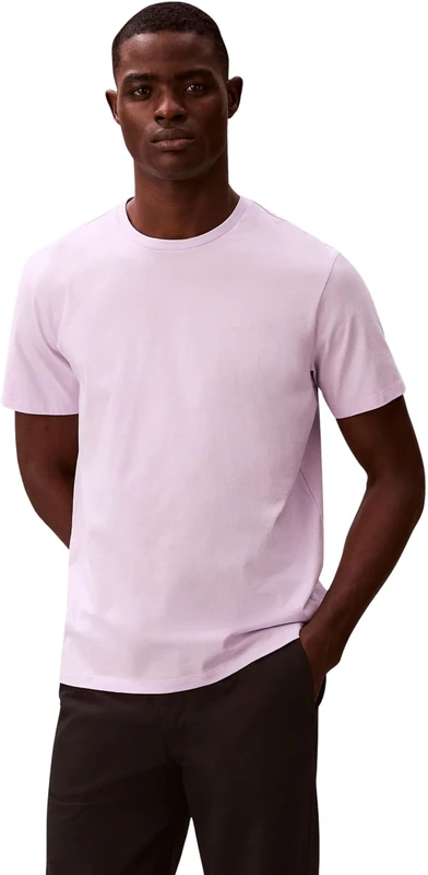 Calvin Klein Men’s T-Shirt Short Sleeve Micro Logo with Round Neckline, Purple (Island Lilac), XL
