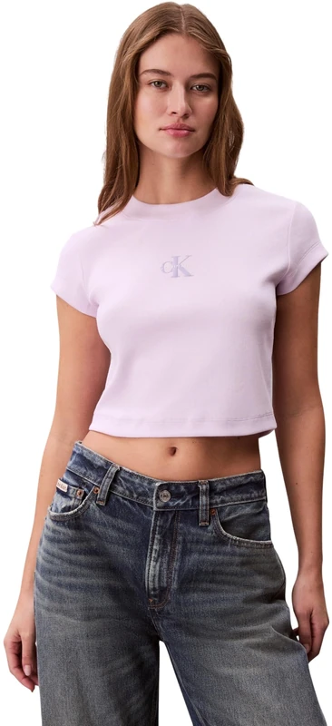 Calvin Klein Women's Monologo Baby Rib Tee LV047AB802 Tees, Multi, XXS