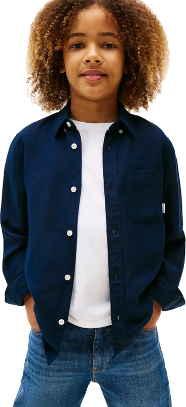 Tommy Hilfiger Boy's Linen Blend Relaxed Shirt Ls KB0KB09550 Shirts, Blue (Dark Night Navy), 14 Years