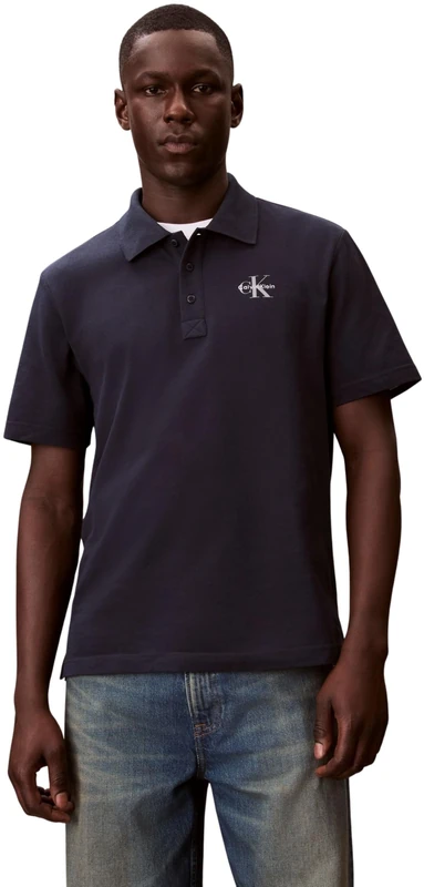 Calvin Klein Men's Ss Easy Monologo Casual Pique Po LV04RF209G Polos, Blue, XS - Image 1