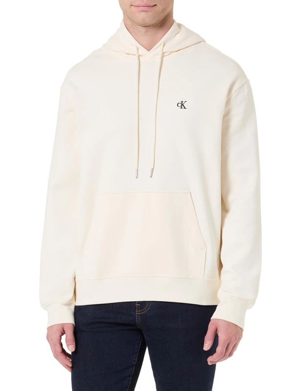 Calvin Klein Men's Ls Eu 350Terry Monogram Hoodie LV04RC297G Sweatshirts, WHITE, S - Image 1