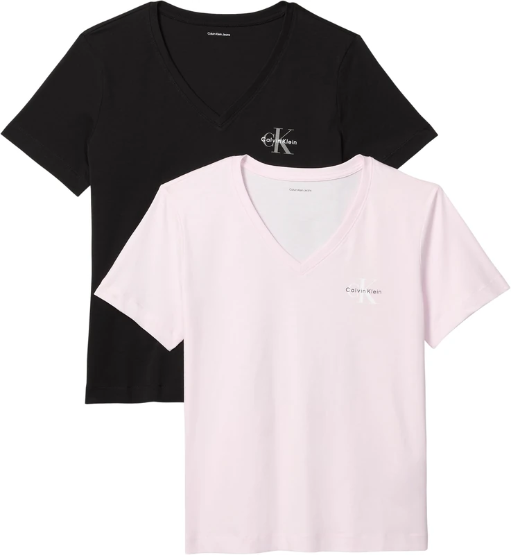 Calvin Klein Women's A- Logo Vn 2 Pack Tee Lv047C906G Graphic Tees, Multi, XXS