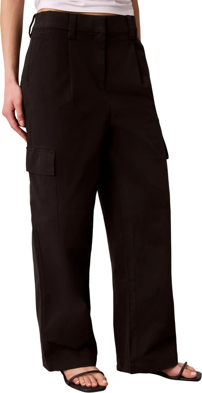 Calvin Klein Women’s Trousers Cotton Ewaist Cargo Pants with Elasticated Waistband, Black (Black), XL
