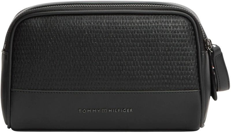 Tommy Hilfiger Men's Washbag Woven with Logo, Black (Black), One Size