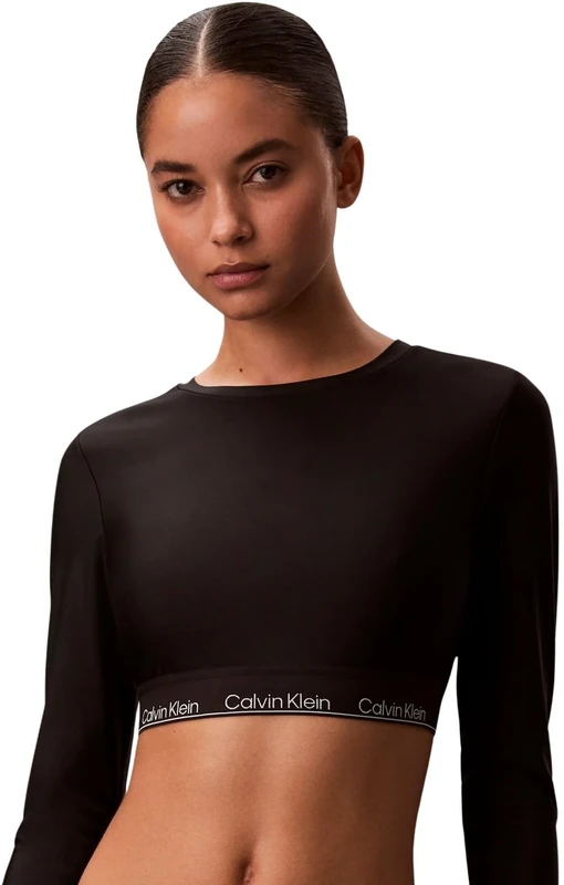 Calvin Klein Women Rashgaurd LV00Q61128 Swim Tops, Black (Black), S - Image 1
