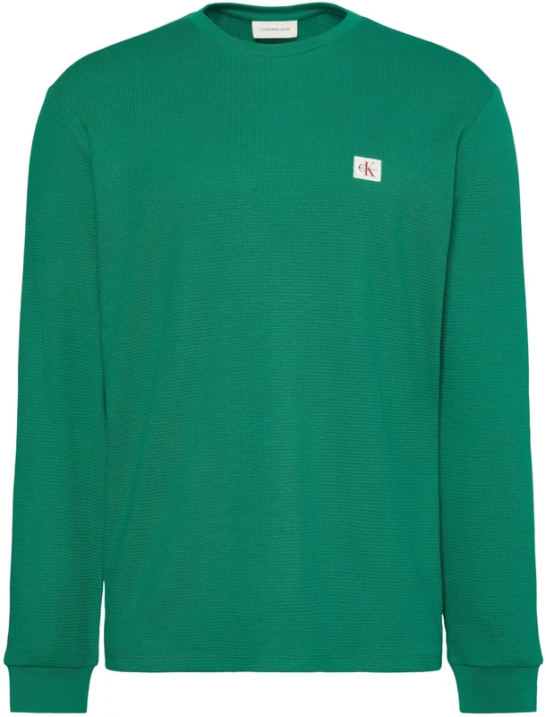 Calvin Klein Men’s Waffle Badge Long Sleeve Top with Round Neck, Green (Enchanted Forest), 2XL