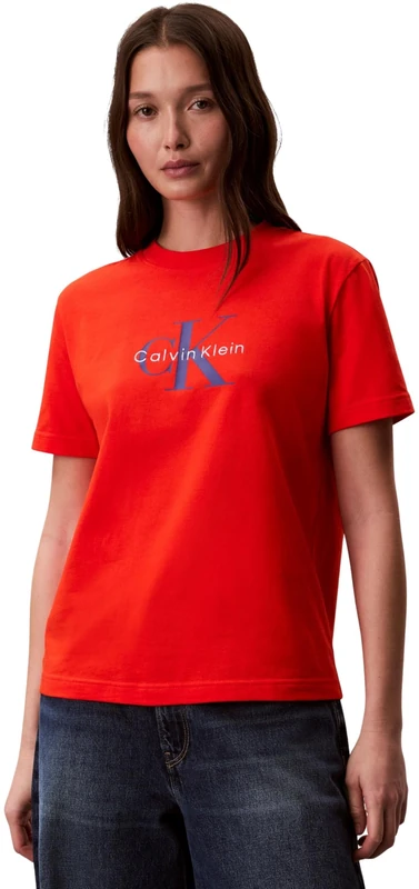 Calvin Klein Women's Hr Ss Clssc Mnlg CNC Lv047B865G Tees, Orange, S