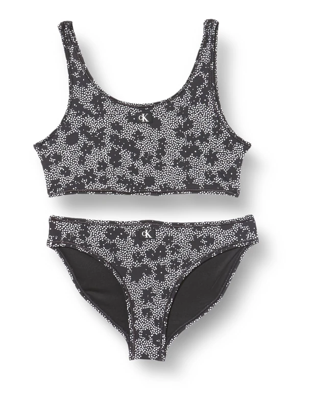 Calvin Klein Girls Bralette Bikini Set Ky0Ky00093 Swim Tops, Black (Black Floral AOP), 14-16 Years