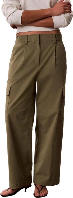 Calvin Klein Women's Cotton Ewaist Cargo Pant LV047F623G Casual Pants, Beige, S