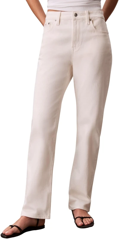 Calvin Klein Women's High Rise Straight Chalk White LV047F712G Jeans, White, 32W / 32L
