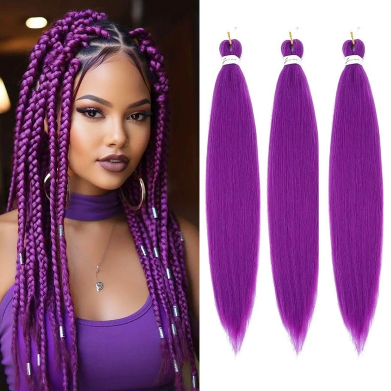 Pre Stretched Braiding Hair 30 Inch Purple Braiding Hair Extensions for Twist Or Box Braids 3 Packs Crochet Braids Hair Extensions Synthetic Hot Water Setting Soft Yaki Texture(30Inch, Dark Purple)