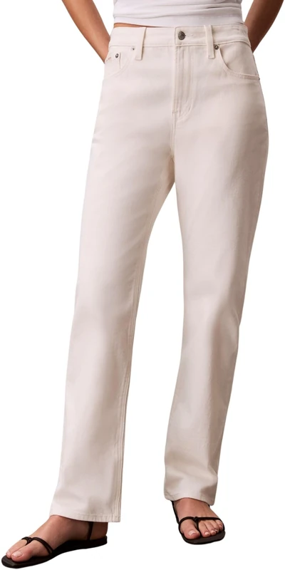 Calvin Klein Women's High Rise Straight Chalk White LV047F712G Jeans, White, 27W / 34L