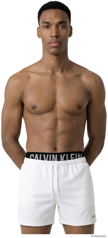 Calvin Klein Men 5" Boxer Intense Power Lv00N61015 Swim Bottoms, White (Classic White), 3XL