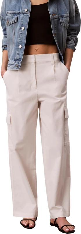 Calvin Klein Women’s Trousers Cotton Ewaist Cargo Pants with Elasticated Waistband, Beige (Tofu), L - Image 1