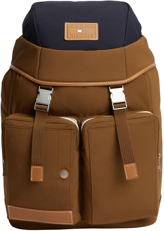 Tommy Hilfiger Men's Th Casual Flag Backpack AM0AM14143 Backpack, BROWN (Dark Peanut), One Size