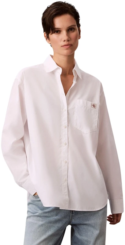 Calvin Klein Women's Cotton Poplin Relaxed Shirt Wove LV047F147G Other Shirts, White, S