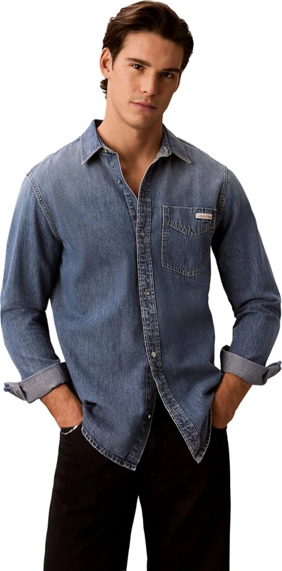 Calvin Klein Men's Denim Shirt Vintage Indigo with Chest Pocket, Blue (Ck Vintage Indigo), XXS