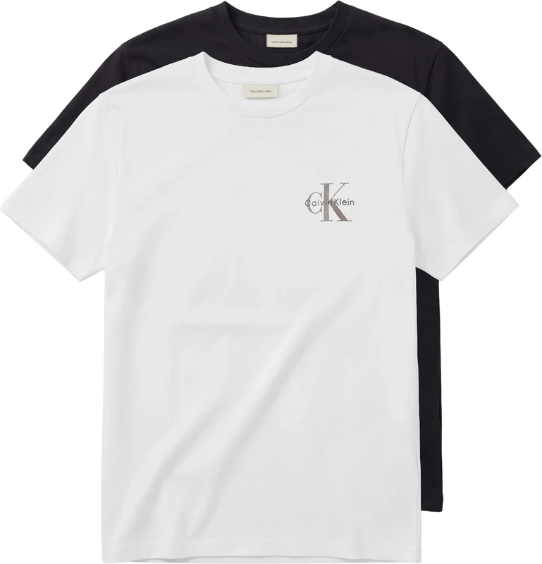Calvin Klein Men’s T-Shirts Short Sleeve Classic Micro Monologo with Round Neckline, Multicolor (Bright White/Oatmeal), 2XL