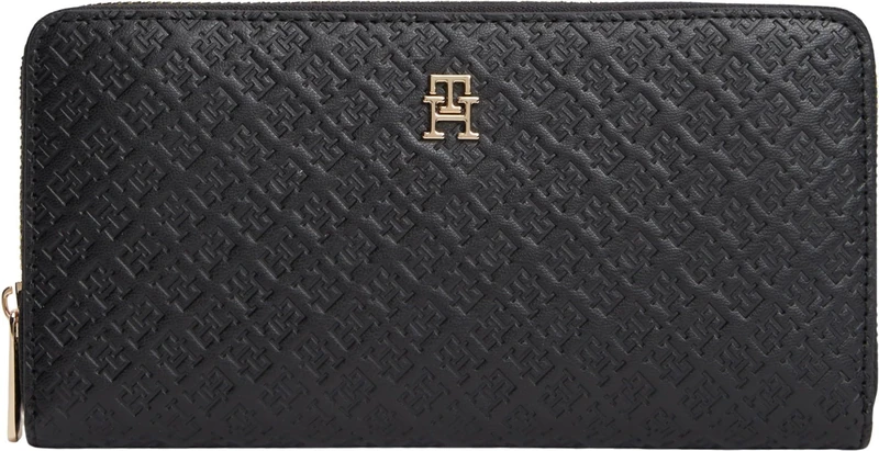Tommy Hilfiger Women's Th Icon Lrg Za Mono AW0AW18482 Zip Around Wallet, Black (Black), One Size