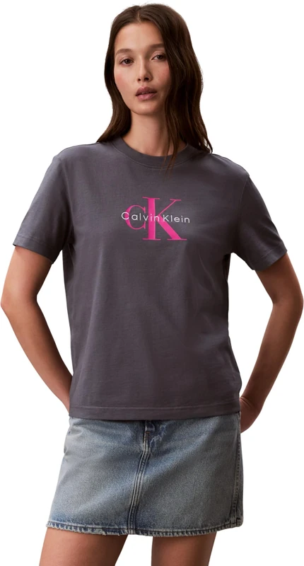 Calvin Klein Women's Hr Ss Clssc Mnlg CNC Lv047B865G Tees, Grey, S - Image 1