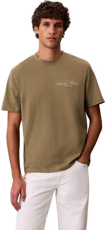Calvin Klein Men’s T-Shirt Short Sleeve March Graphic Seasonal in Cotton, Green (Deep Lichen Green), XS - Image 1