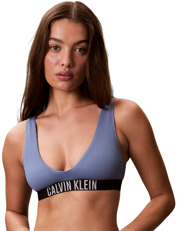 Calvin Klein Women’s Bikini Top Bralette Ribbed, Blue (Blue Tulip), S