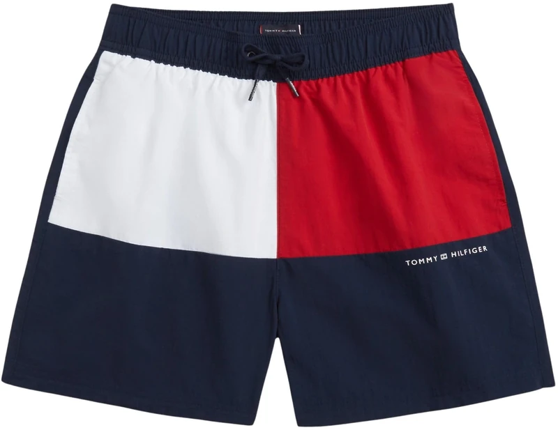 Tommy Hilfiger Boy's Medium Drawstring UB0UB00591 Swim Trunk, Blue (Dark Night Navy), 12-14 Years