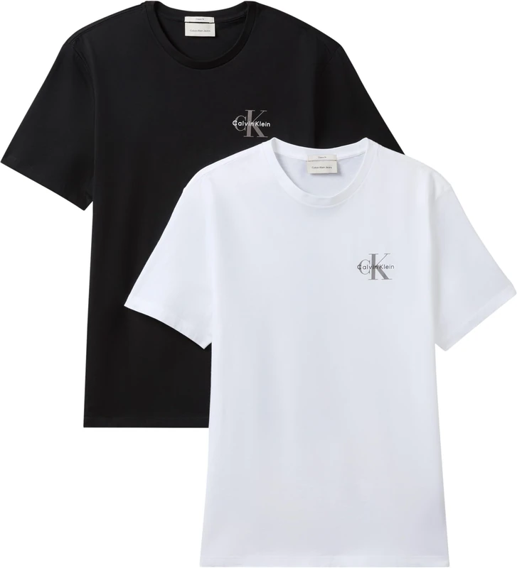 Calvin Klein Men’s T-Shirts Short Sleeve Classic Micro Monologo with Round Neckline, Black (Black/Bright White), XS