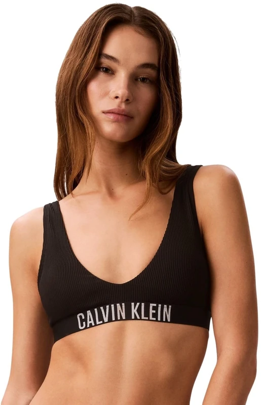 Calvin Klein Women’s Bikini Top Bralette Ribbed, Black (Black), S - Image 1