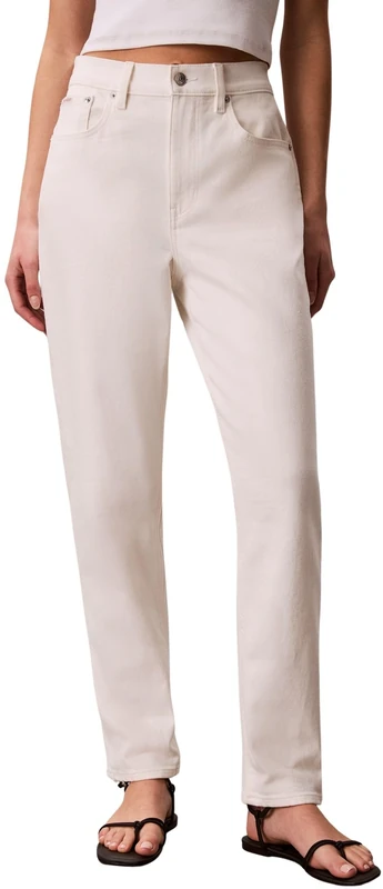 Calvin Klein Women's Mom Jean Chalk White LV047F703G Jeans, White, 27W / 34L